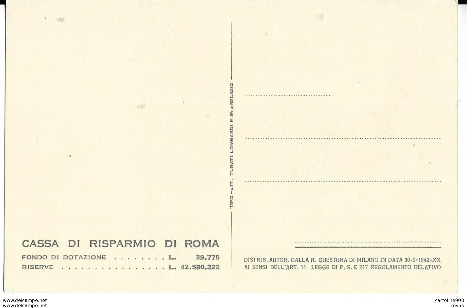 31 Ottobre 1942 XXI Giornata Del Risparmio Cassa Di Risparmio Di Roma (f.piccolo/v.retro) - Banques