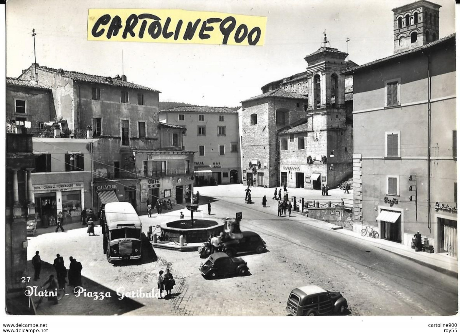 Umbria-terni Piazza Garibaldi Veduta Piazza Case Negozi Auto Epoca Fermata Auto Corriera Animatissima Anni 50 - Terni