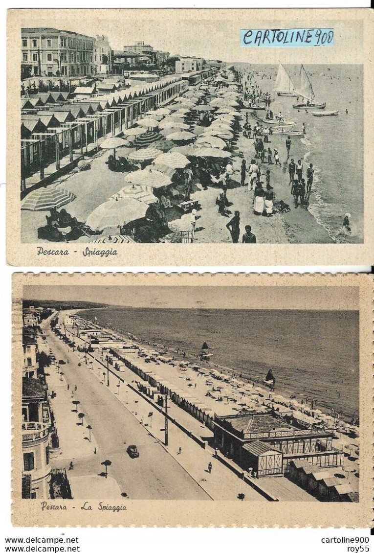 Abruzzo-pescara Spiaggia La Spiaggia Di Pescara Animatissima Veduta Lungomare Numero 2 Cartoline Anni 30 40 (v.retro) - Pescara