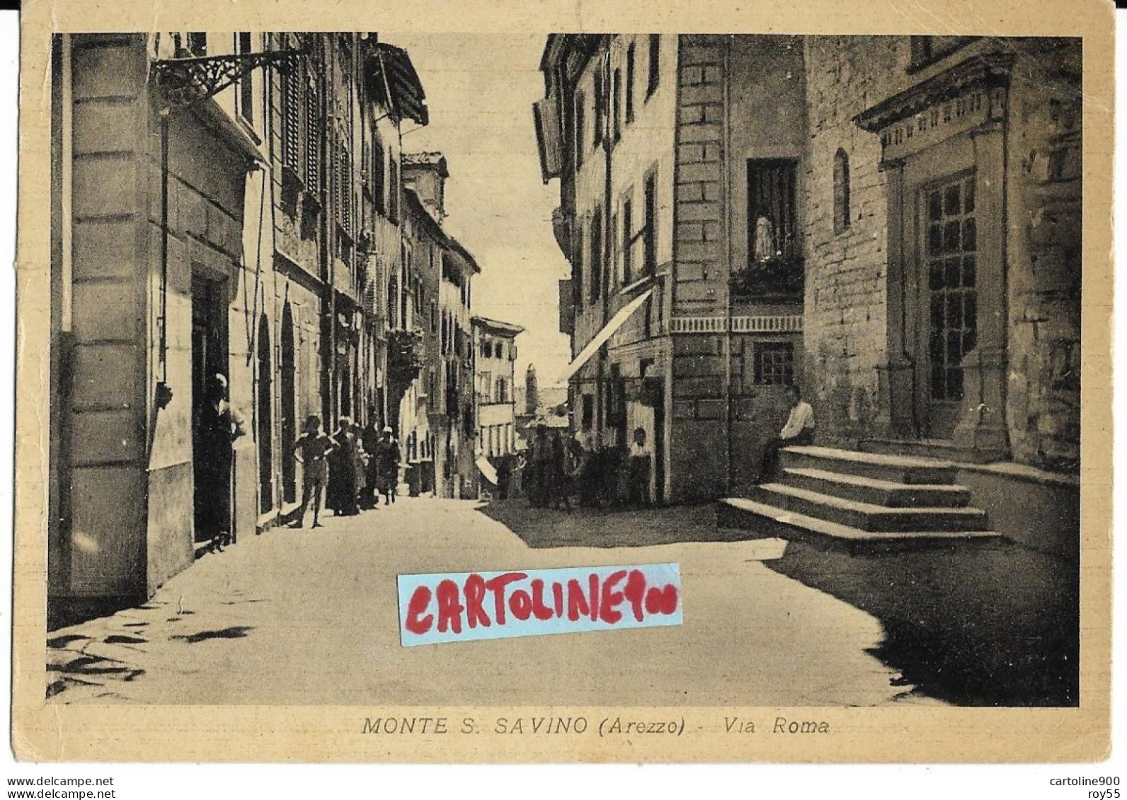 Toscana-arezzo-monte S.savino Via Roma Animatissima Veduta Fine Anni 40 - Autres & Non Classés