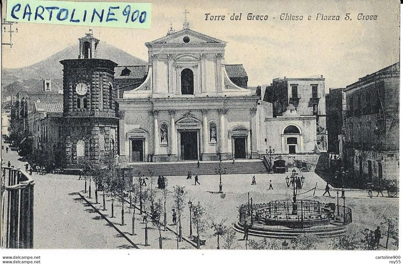 Campania-torre Del Greco Piazza S.croce Differente Veduta Chiesa Anni 20 (f.piccolo/v.retro) - Torre Del Greco