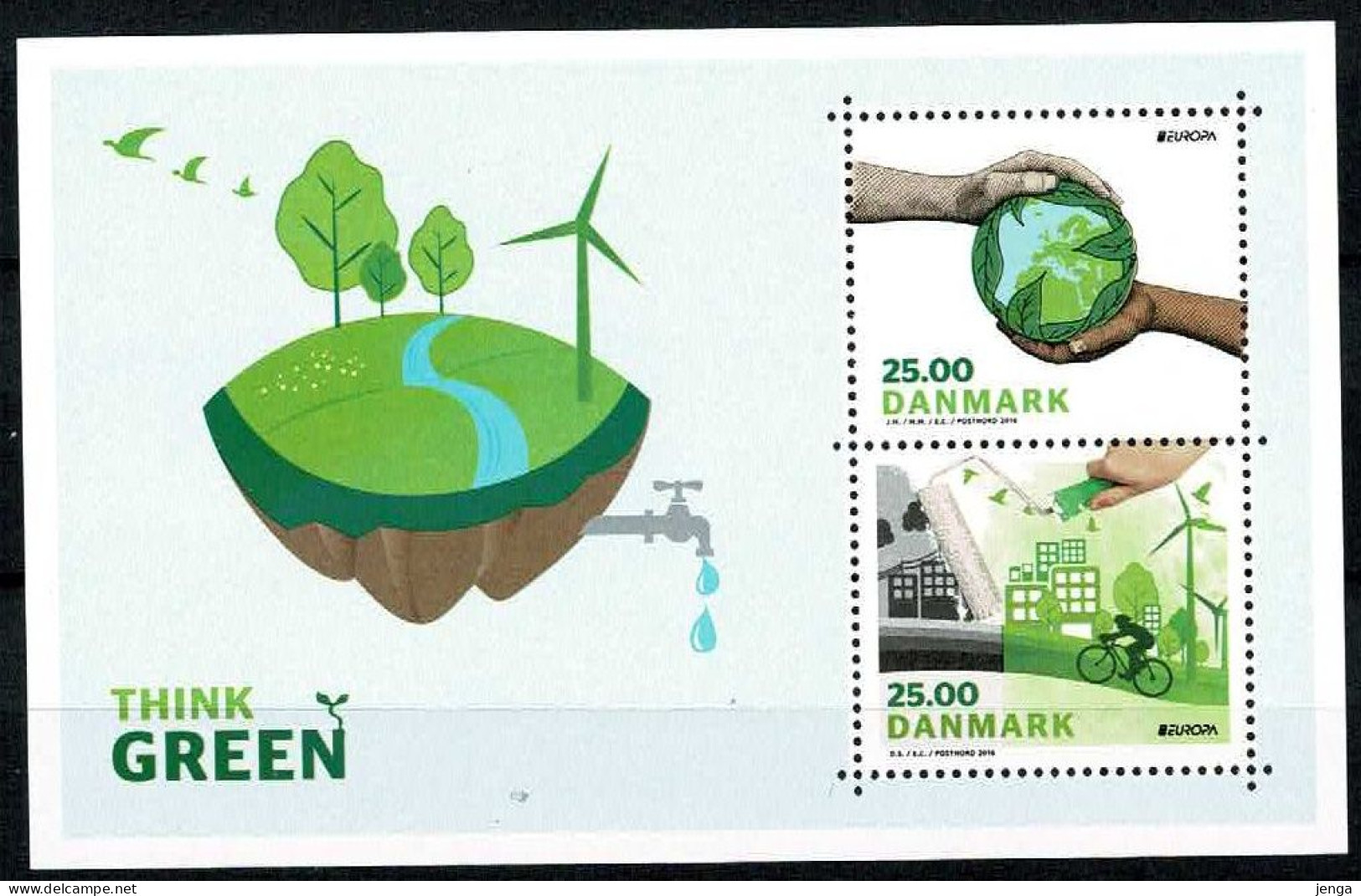 Denmark 2016;  Europa - CEPT;  Mint Souvenir Sheet; Think Green. - 2016