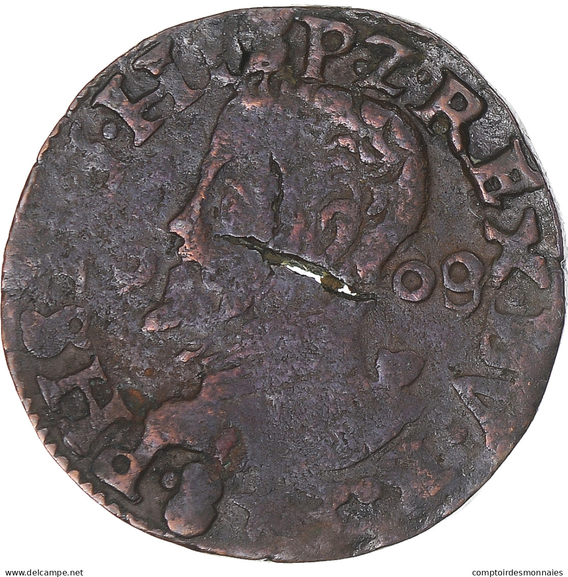 Monnaie, Pays-Bas Espagnols, Philippe II, Duit, 1583, Maastricht, TB+, Cuivre - Spanische Niederlande