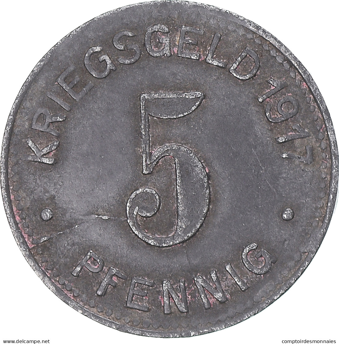 Monnaie, Allemagne, Stadt Elberfeld, 5 Pfennig, 1917, Kriegsgeld, TTB, Zinc - Monetary/Of Necessity