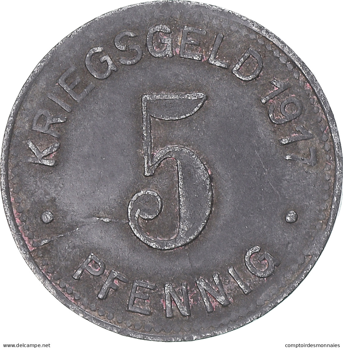 Monnaie, Allemagne, Stadt Elberfeld, 5 Pfennig, 1917, Kriegsgeld, TTB, Zinc - Monetari/ Di Necessità