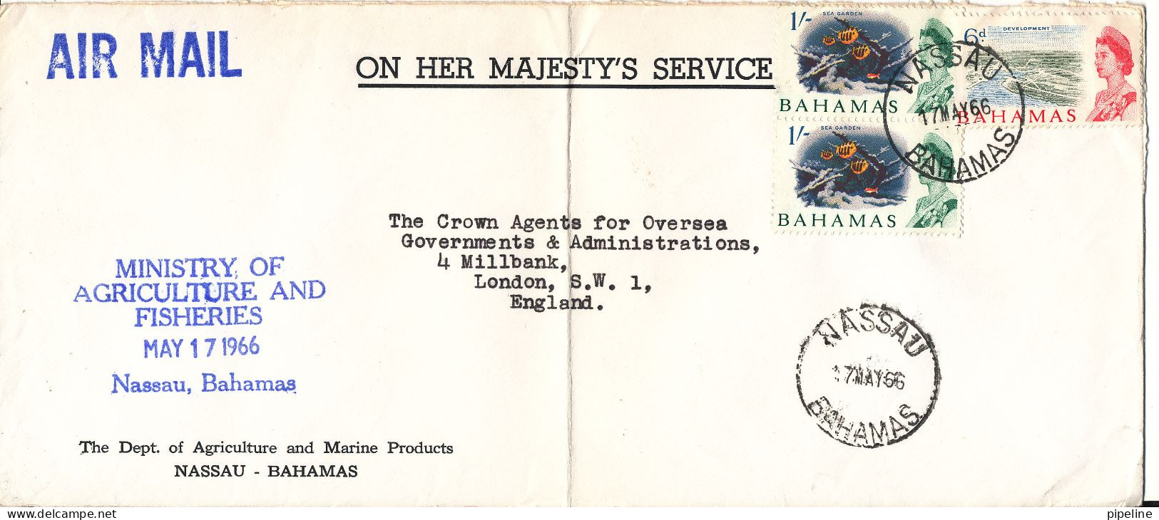 Bahamas Cover Sent Air Mail To England Nassau 7-5-1966 (the Cover Is Folded) - 1963-1973 Autonomía Interna