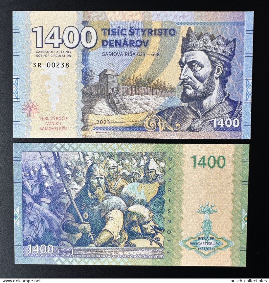 2023 Matej Gabris 1400 Denarov Samova Risa Wogastiburg Art UNC SPECIMEN ESSAY Tirage Limité - Fictifs & Spécimens