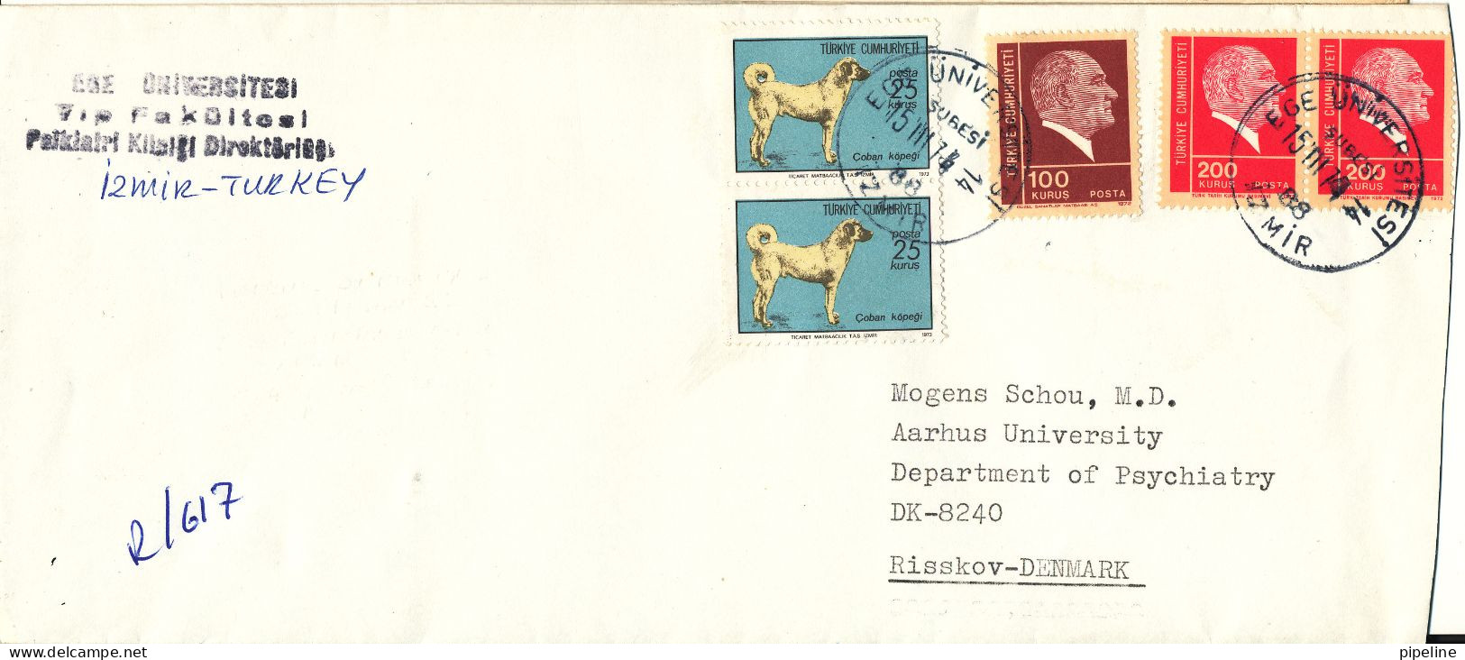 Turkey Registered Cover Sent To Denmark Izmir 15-3-1974 - Briefe U. Dokumente