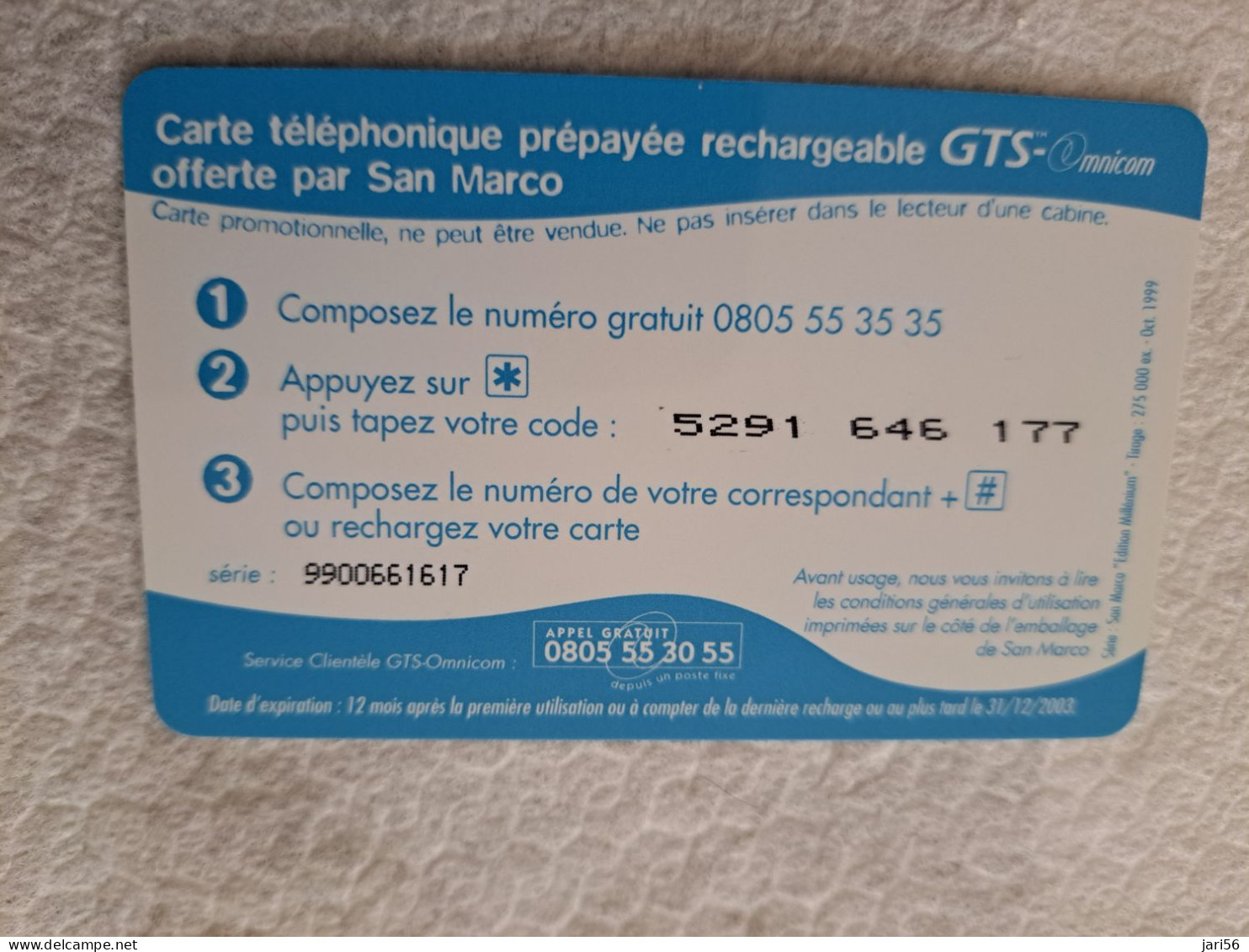 FRANCE/FRANKRIJK  / GTS/ SAN MARCO/ 2 MINUTES/ THICK CARD / HANDS /  PREPAID  / USED   ** 14538** - Nachladekarten (Handy/SIM)