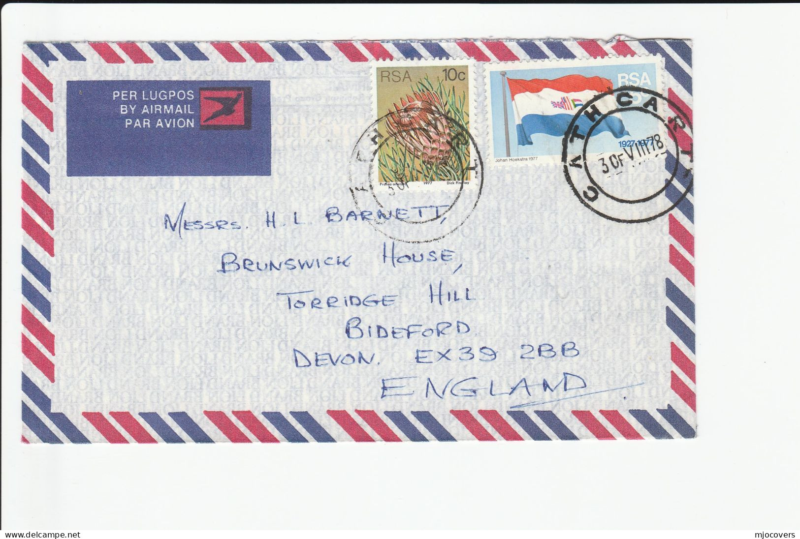 FLAGS - 1978 -1994 SOUTH AFRICA Covers FLAG Stamps Cover Air Mail To GB - Enveloppes