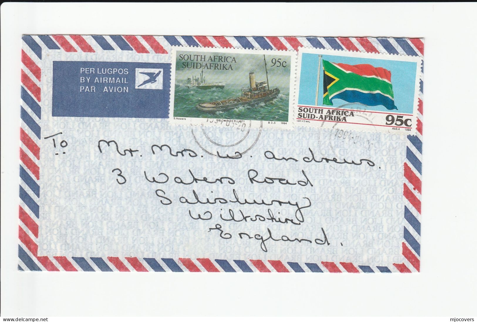 FLAGS - 1978 -1994 SOUTH AFRICA Covers FLAG Stamps Cover Air Mail To GB - Sobres