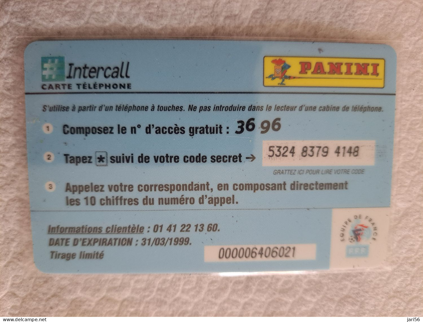 FRANCE/ 50F/ INTERCALL/ FOOTBAL/ LAURENT BLANC   /   PREPAID  / USED   ** 14553** - Mobicartes (GSM/SIM)