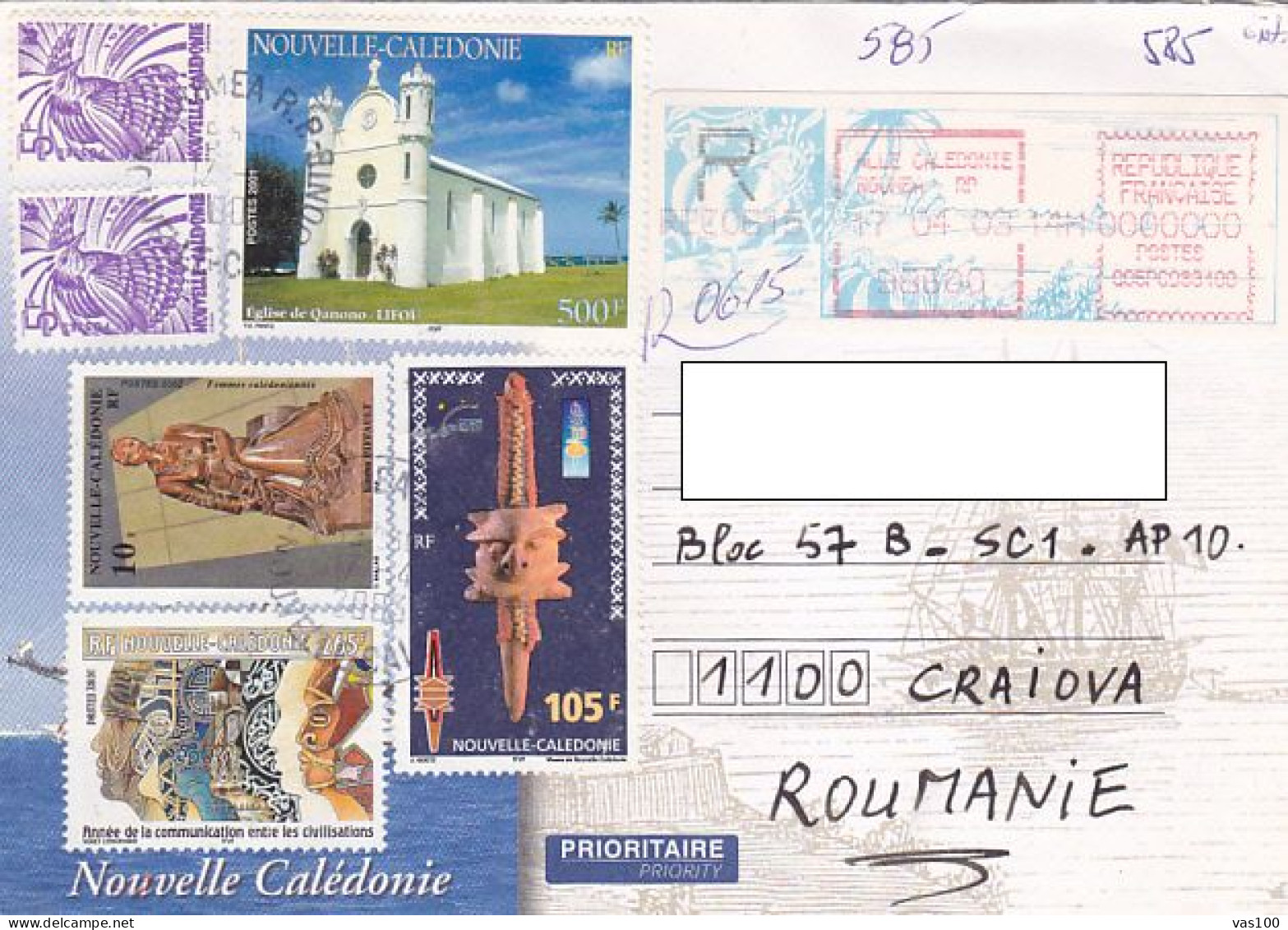 CHURCH, SCULPTURE, BIRD, CIVILISATIONS, STAMPS ON REGISTERED COVER, 2003, NEW CALEDONIA - Brieven En Documenten