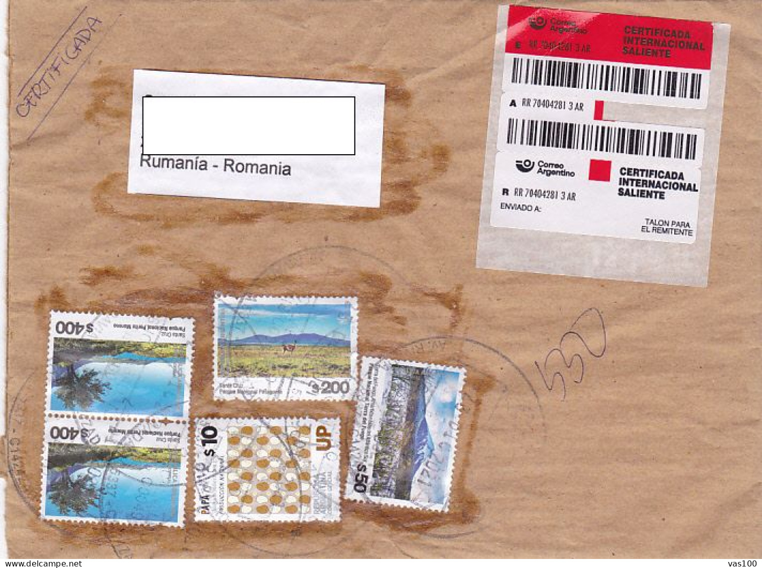 LANDSCAPES, POTATOES, CUSTOM DUTY, STAMPS ON REGISTERED COVER, 2021, ARGENTINA - Cartas & Documentos