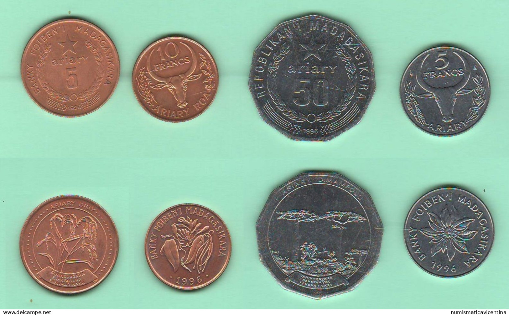 Madagascar 5 + 10 + 50 Ariary + 5 Francs 1996 - Madagaskar