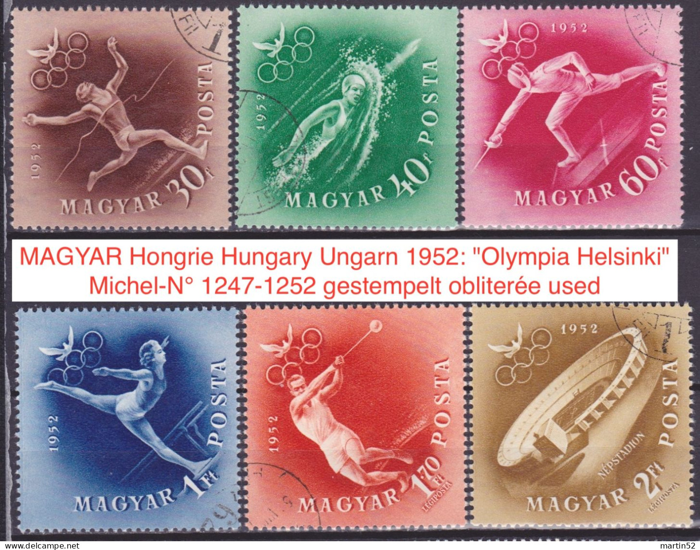 MAGYAR Hongrie Hungary Ungarn 1952: "Olympia Helsinki" Michel-N° 1247-1252 Gestempelt Obliterée Used (Michel 4.00 Euro) - Ete 1952: Helsinki