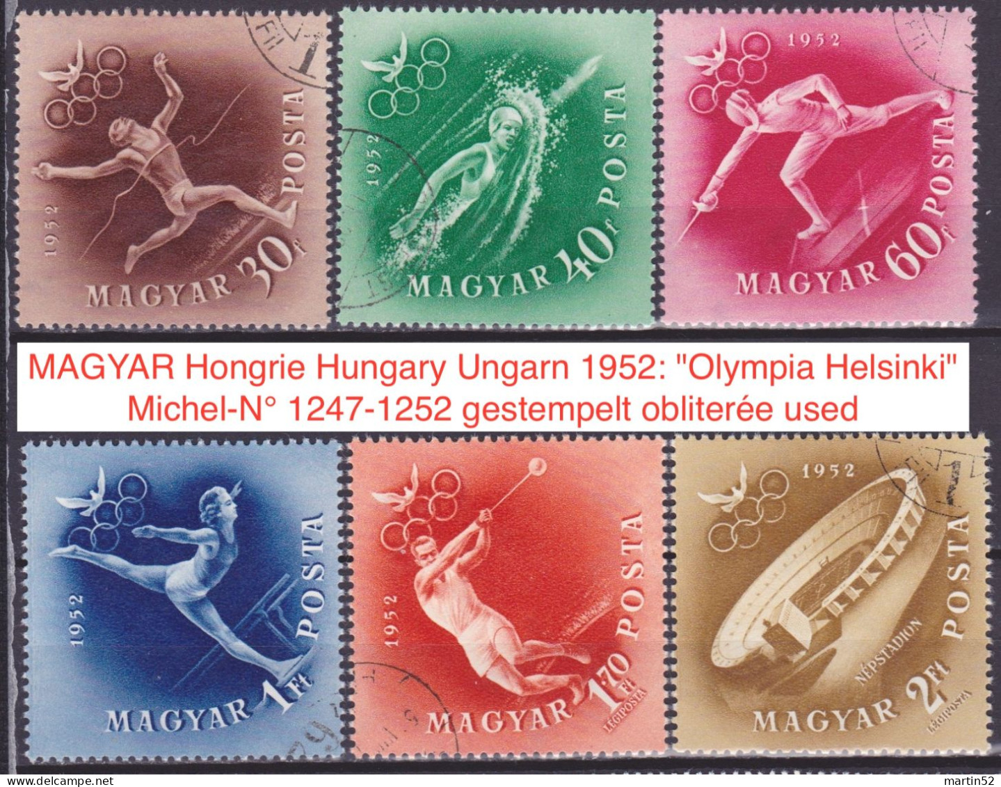MAGYAR Hongrie Hungary Ungarn 1952: "Olympia Helsinki" Michel-N° 1247-1252 Gestempelt Obliterée Used (Michel 4.00 Euro) - Verano 1952: Helsinki