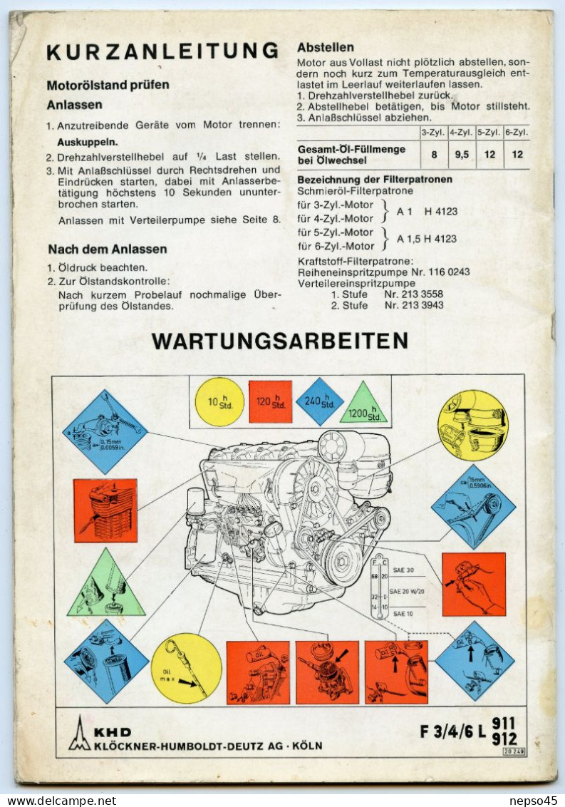 bedienungsanleitung DEUTZ F3L 911-912        Catalogue pièces rechange moteurs DEUTZ F3L 911-912.