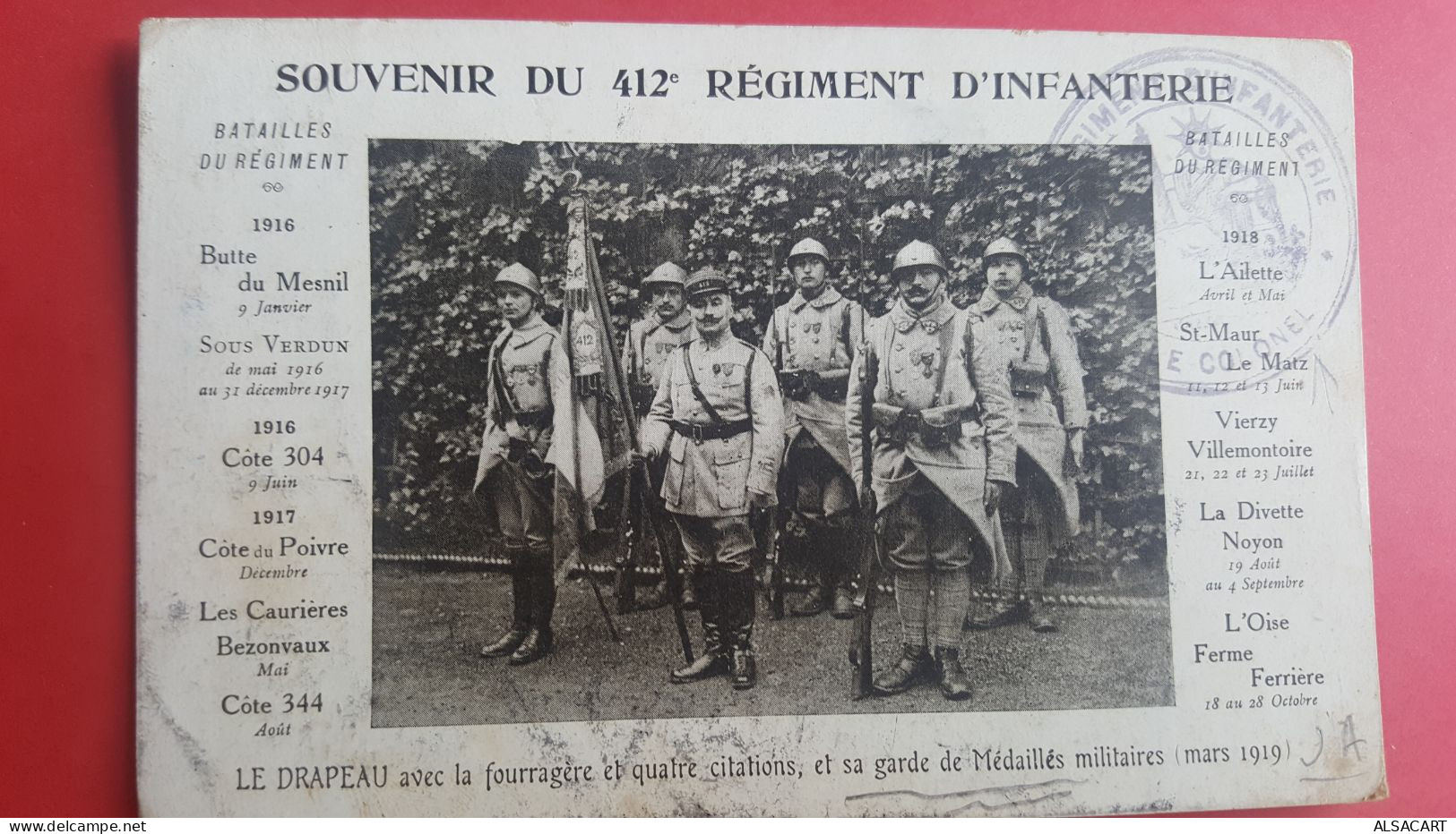 Souvenir Du 412e Régiment D'infanterie , Cachet Militaire - Régiments