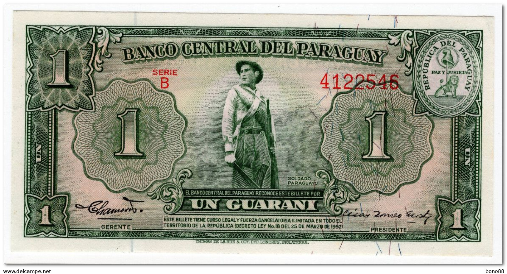 PARAGUAY,1 GUARANI,L.1952,P.185b,UNC - Paraguay