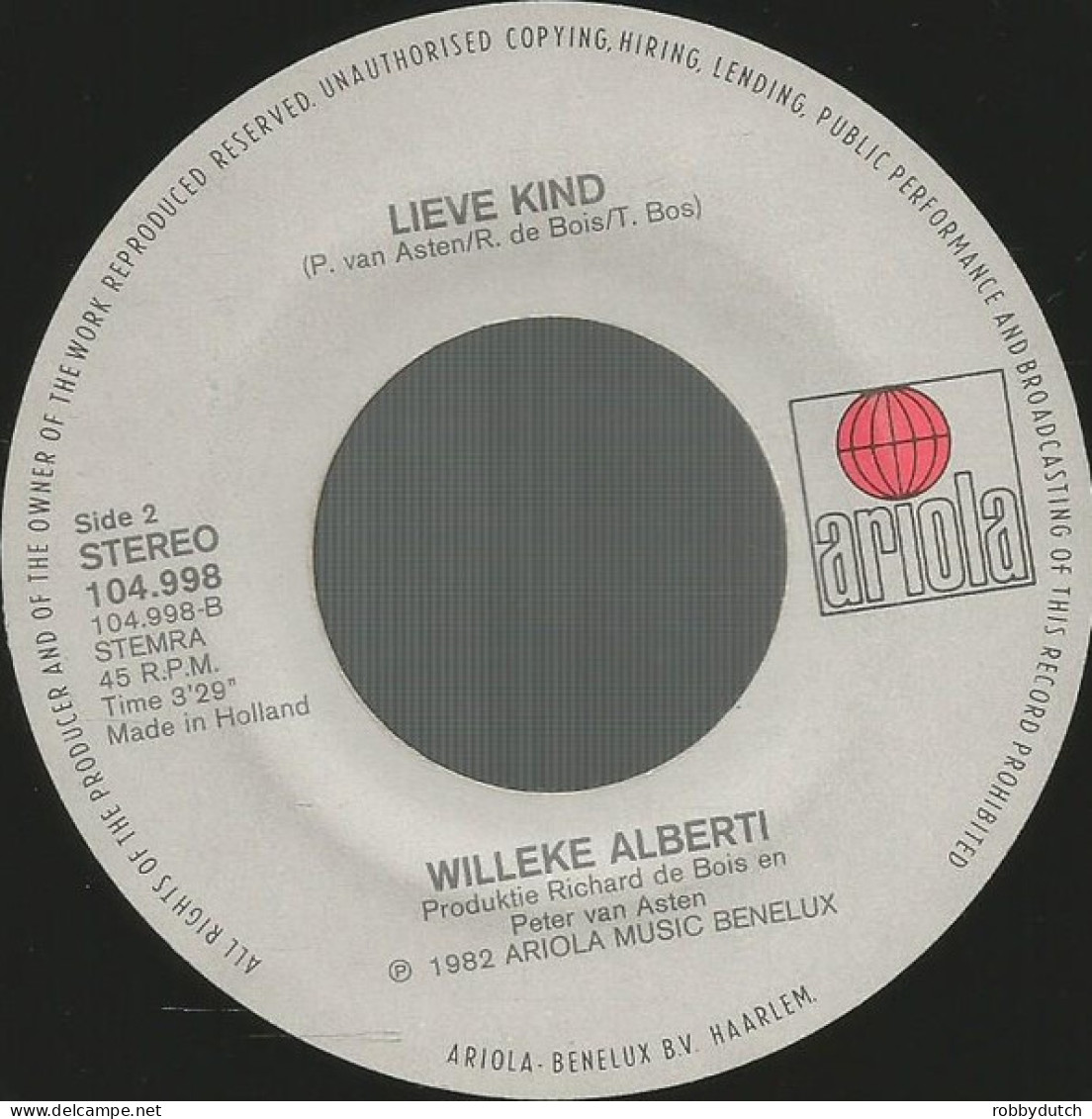 * 7" *  WILLY EN WILLEKE ALBERTI - NIEMAND LAAT ZIJN EIGEN KIND ALLEEN (Holland 1982 EX-) - Other - Dutch Music