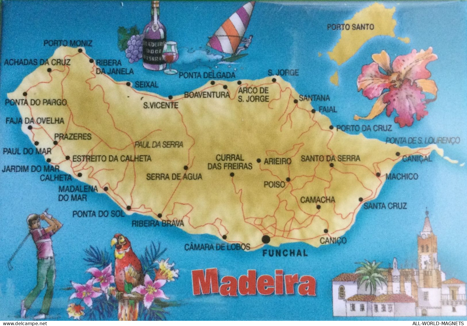 Archipelago Madeira Islands Map Sea Flora Boats Portugal Souvenir Fridge Magnet - Turismo