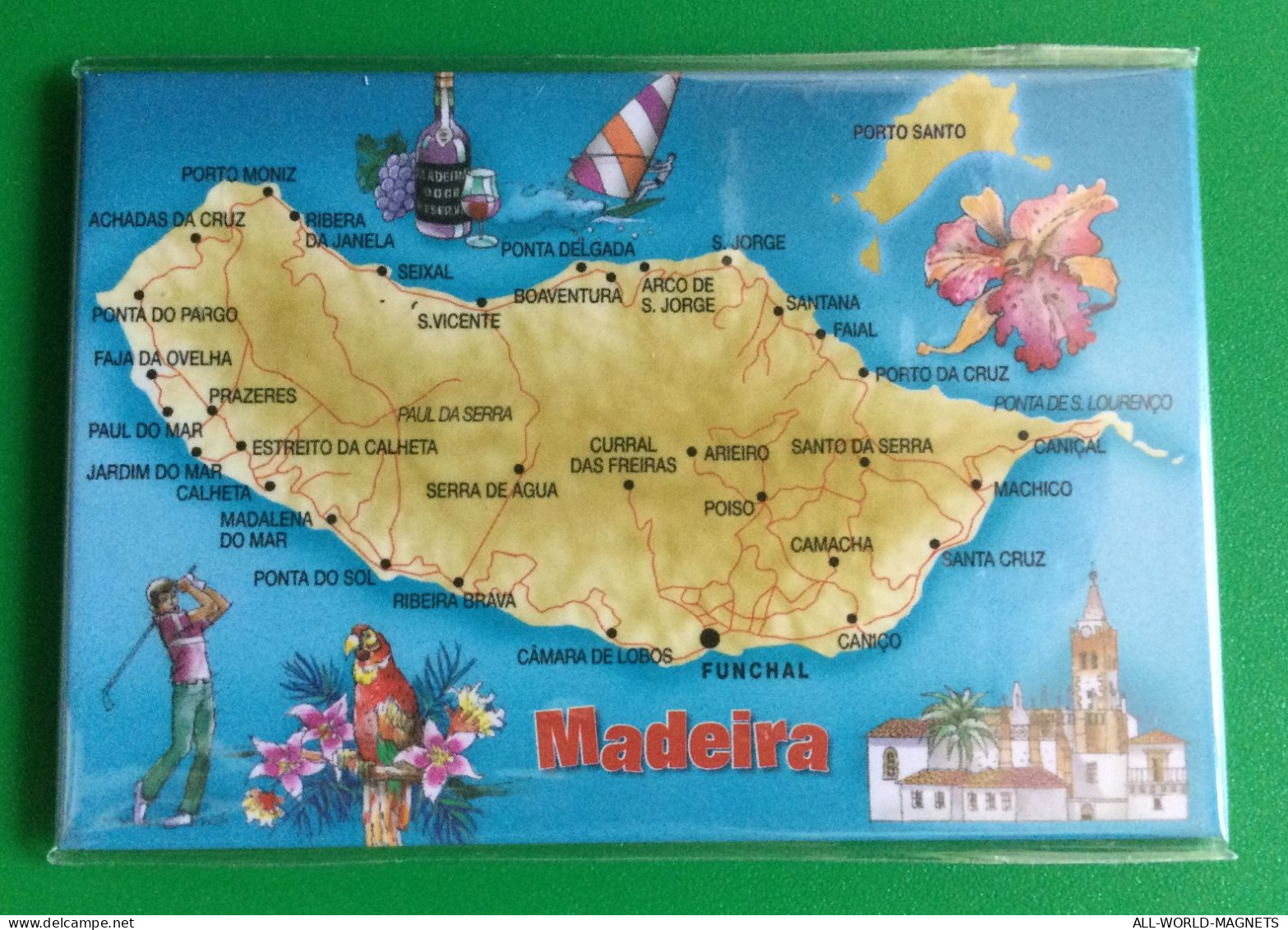 Archipelago Madeira Islands Map Sea Flora Boats Portugal Souvenir Fridge Magnet - Tourism