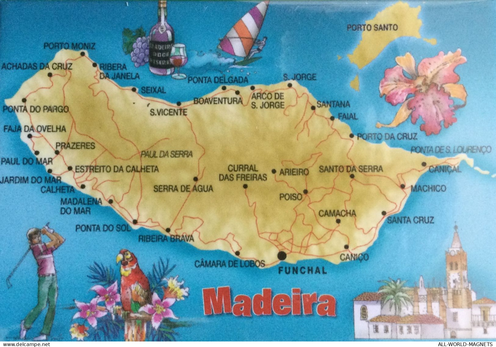 Archipelago Madeira Islands Map Sea Flora Boats Portugal Souvenir Fridge Magnet - Tourism