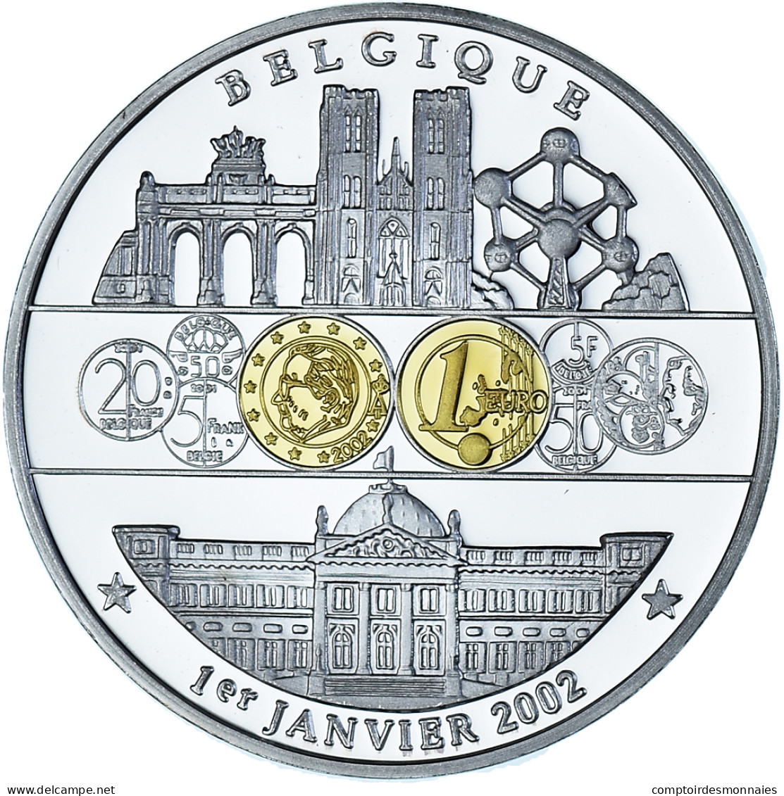 Belgique, Médaille, Adoption De L'Euro, Politics, 2002, FDC, Cuivre Plaqué - Autres & Non Classés