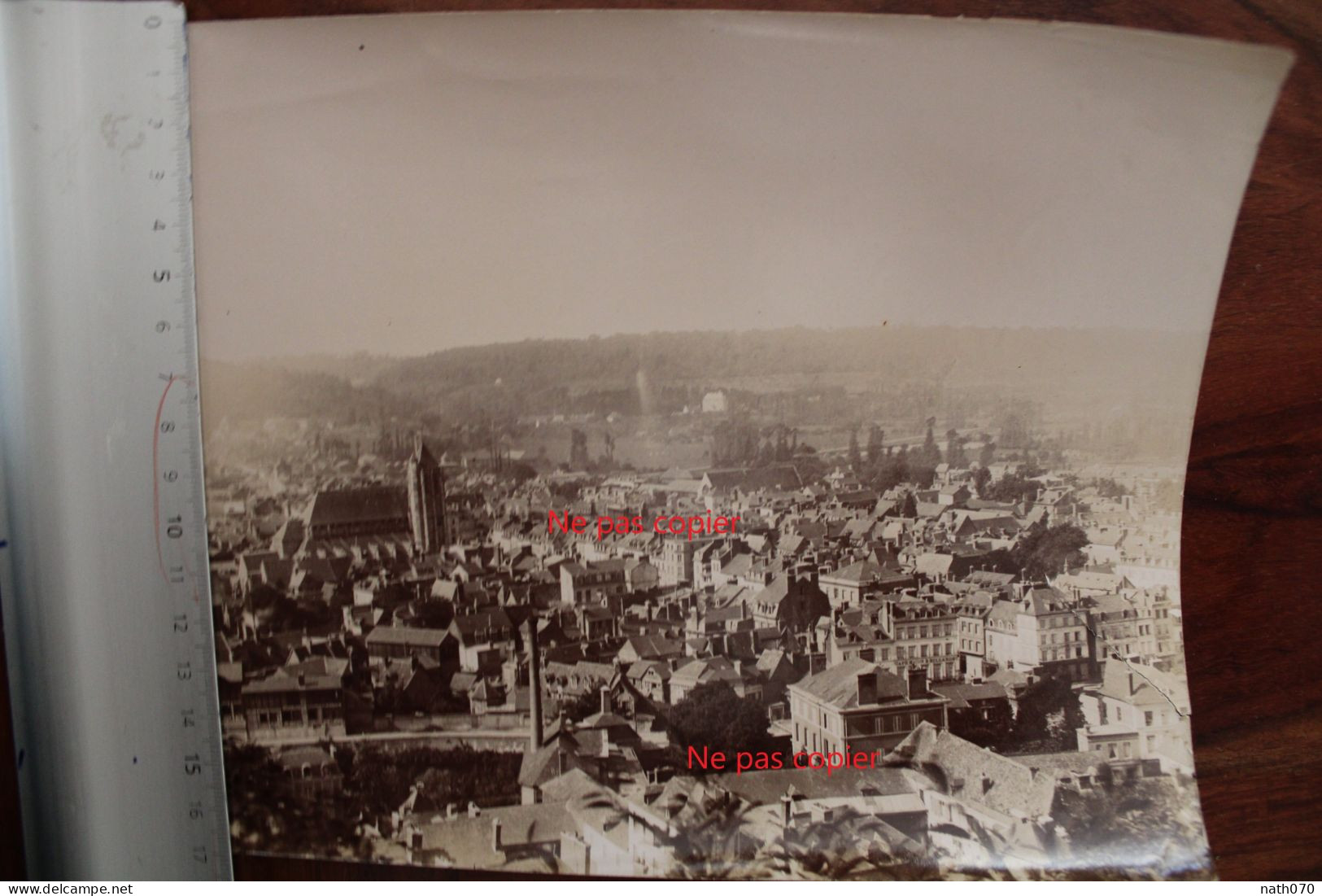 Photo 1893 Vue Générale Pont Audemer Eure France Tirage Albuminé Albumen Print Vintage - Ancianas (antes De 1900)