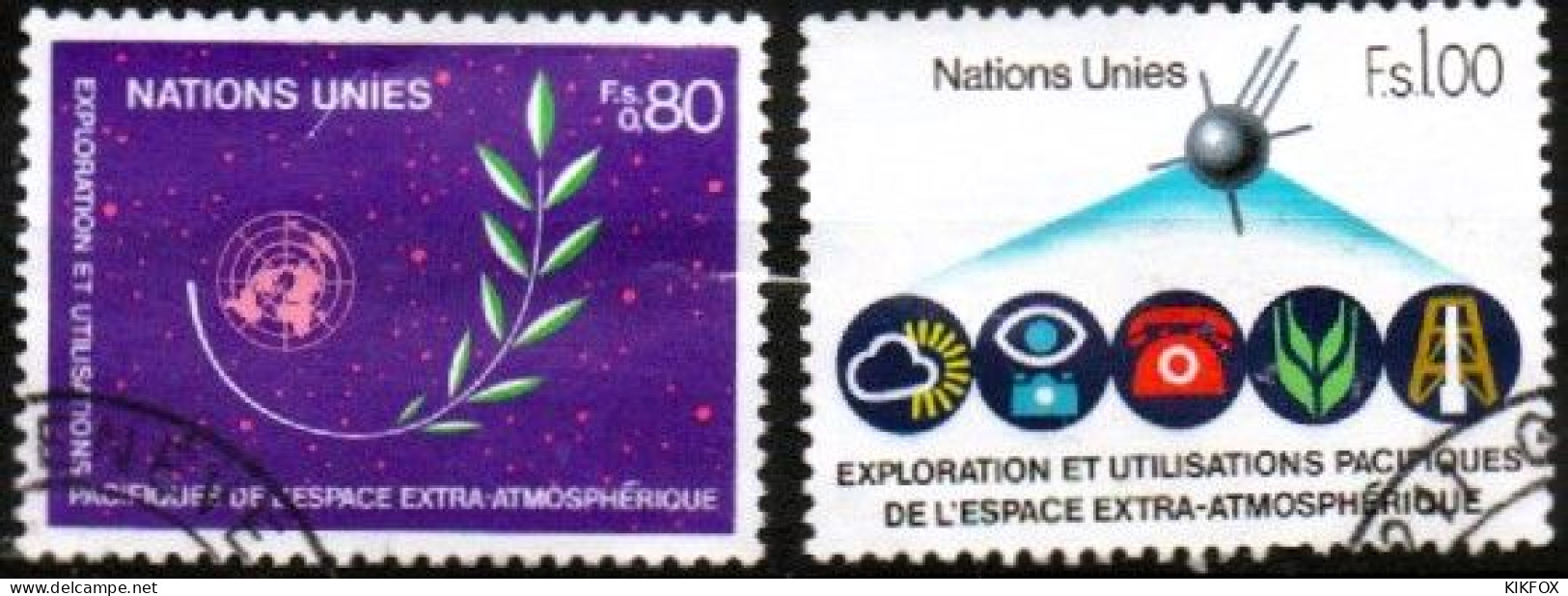 VEREINTE NATIONEN, UNO - GENF 1982, Mi 107-108 / Sc 109-110 / YT 107-108. Exploration De L'espace ,GESTEMPELT - Gebraucht