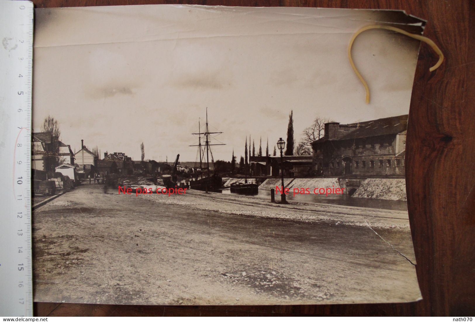 Photo 1893 Le Port Sur La Risle Pont Audemer Eure France Tirage Albuminé Albumen Print Vintage - Antiche (ante 1900)