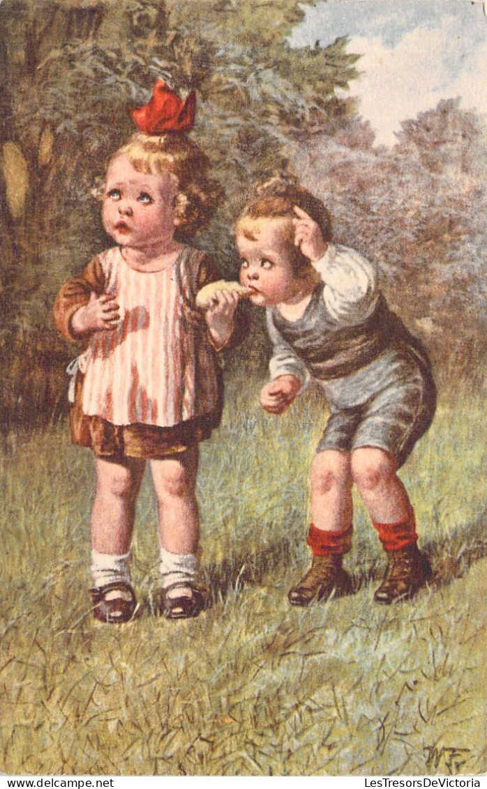 Fantaisie - Illustration Signée WF D'Enfants Qui Regardent Quelque Chose En Hauteur  - Carte Postale Ancienne - Andere & Zonder Classificatie