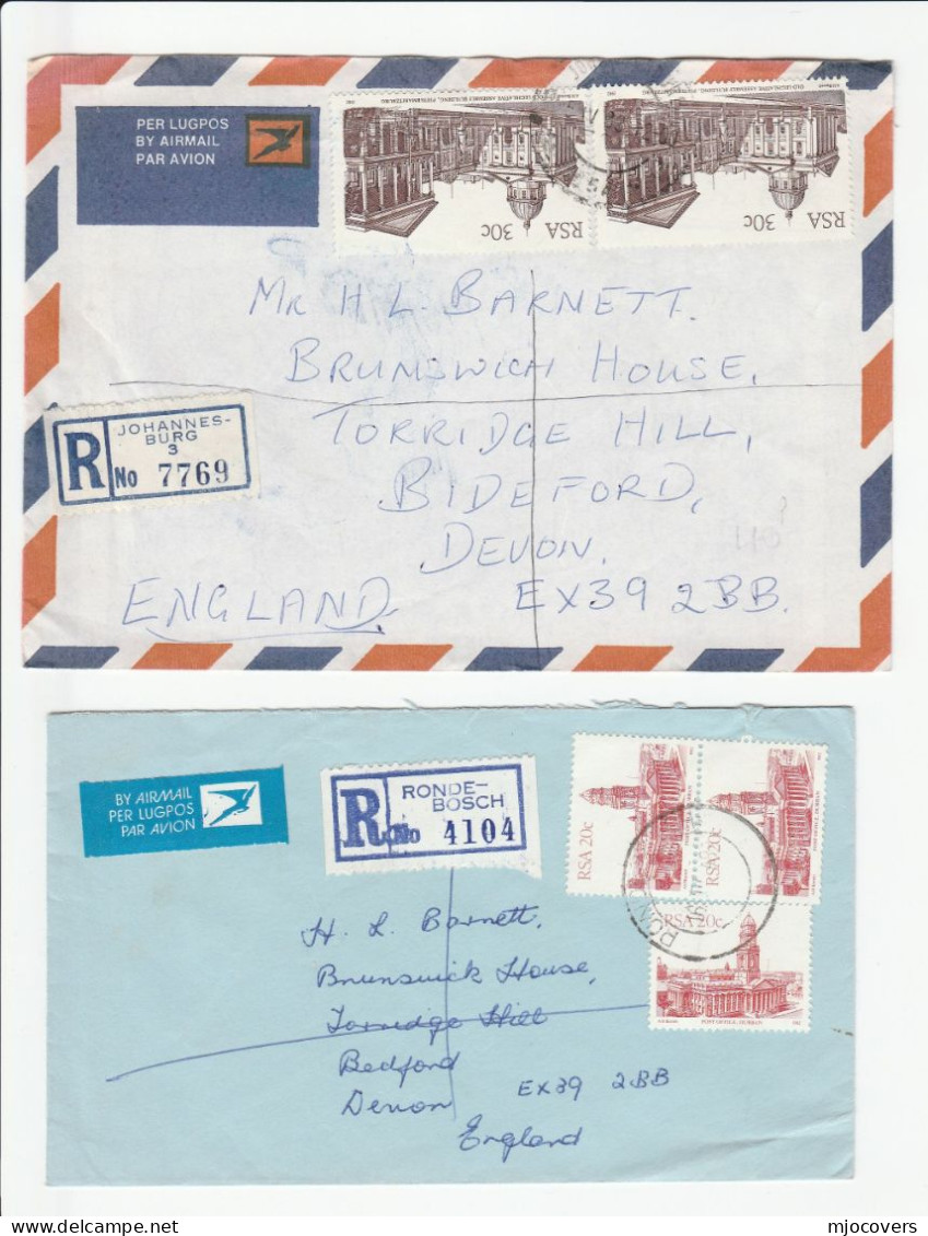 2 1983  SOUTH AFRICA Reg Covers Air Mail To GB Cover Stamps Reg Label - Brieven En Documenten