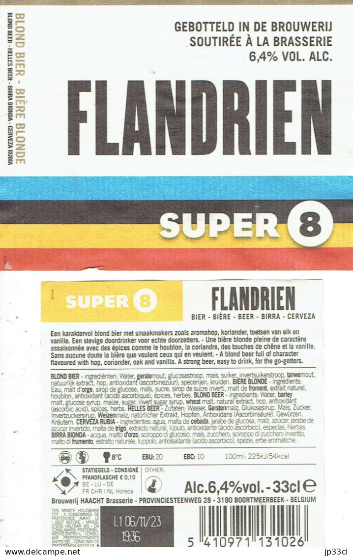 Cyclisme,Tour Des Flandres 2 Étiquettes Super 8 Flandrien Alc 6,4 % Brouwerij Haacht, Boortmeerbeek (Coffret La Course) - Bière