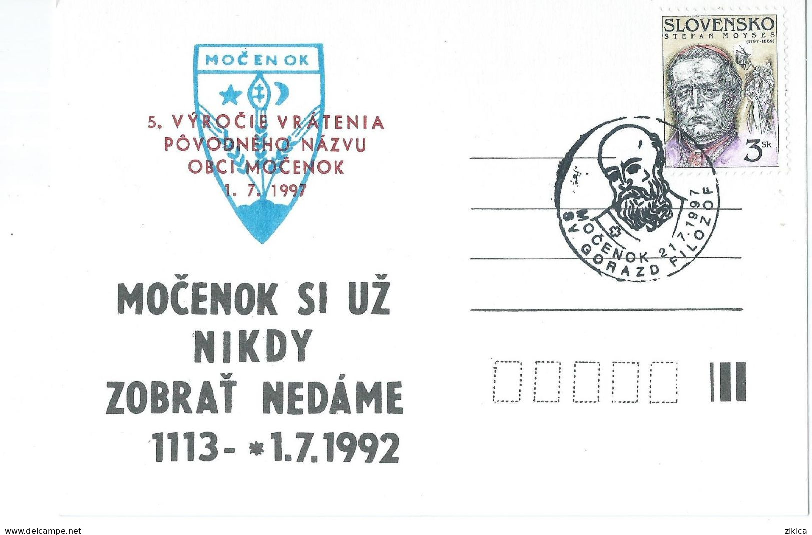 Slovakia Postcard  1997 - Mocenok,St.Gorazd, - Storia Postale