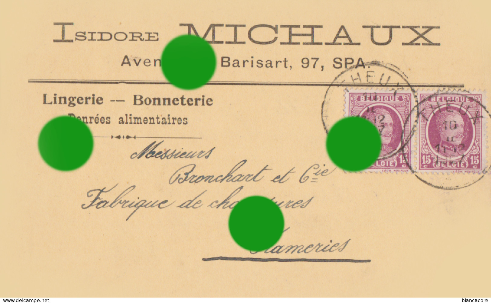 SPA  Avenue De Barisart 1927 Isidore MICHAUX  Lingerie Bonneterie Denrées Alimentaires  Carte Correspondance - Spa