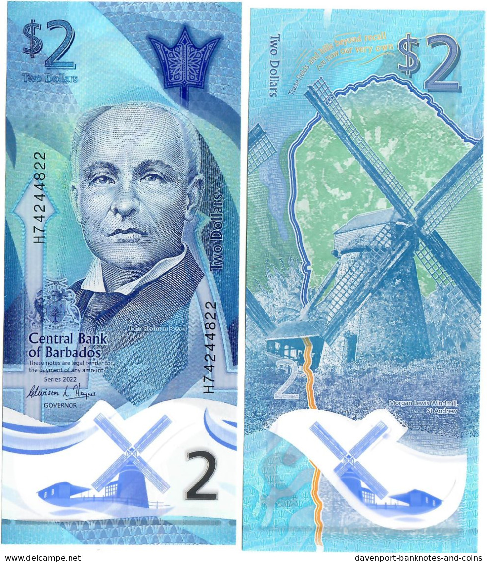 Barbados 2 Dollars 2022 (2023) UNC - Barbados (Barbuda)