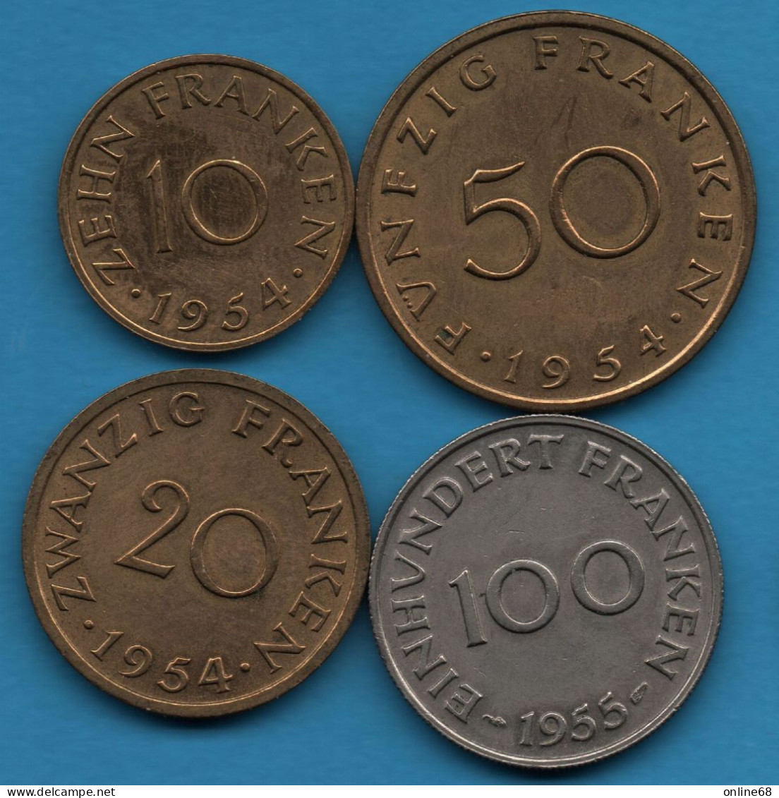 SARRE SAARLAND 10 + 20 + 50 + 100 FRANKEN 1954 KM# 1 + 2 + 3 + 4 - Collections