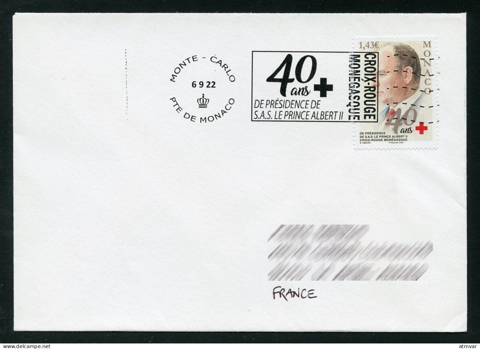 MONACO (2022) Oblitération 40 Ans Présidence SAS Prince Albert II Croix-Rouge Monégasque + Timbre, Red Cross, H. Dunant - Storia Postale