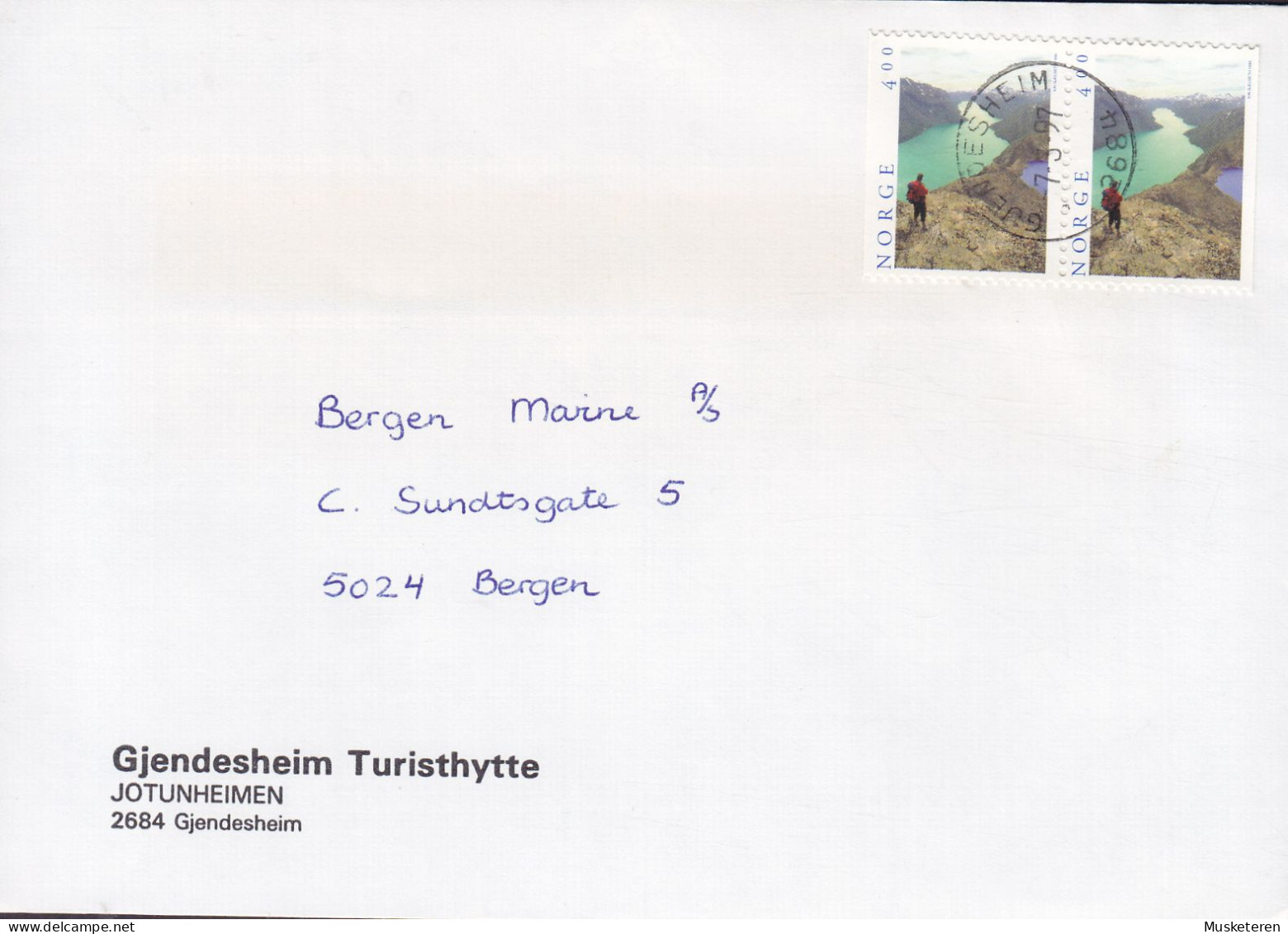 Norway GJENDESHEIM TURISTHYTTE Jotunheimen Deluxe GJENESHEIM 1997 Cover Brief Lettre BERGEN Besseggen-Grat PAIR !! - Storia Postale