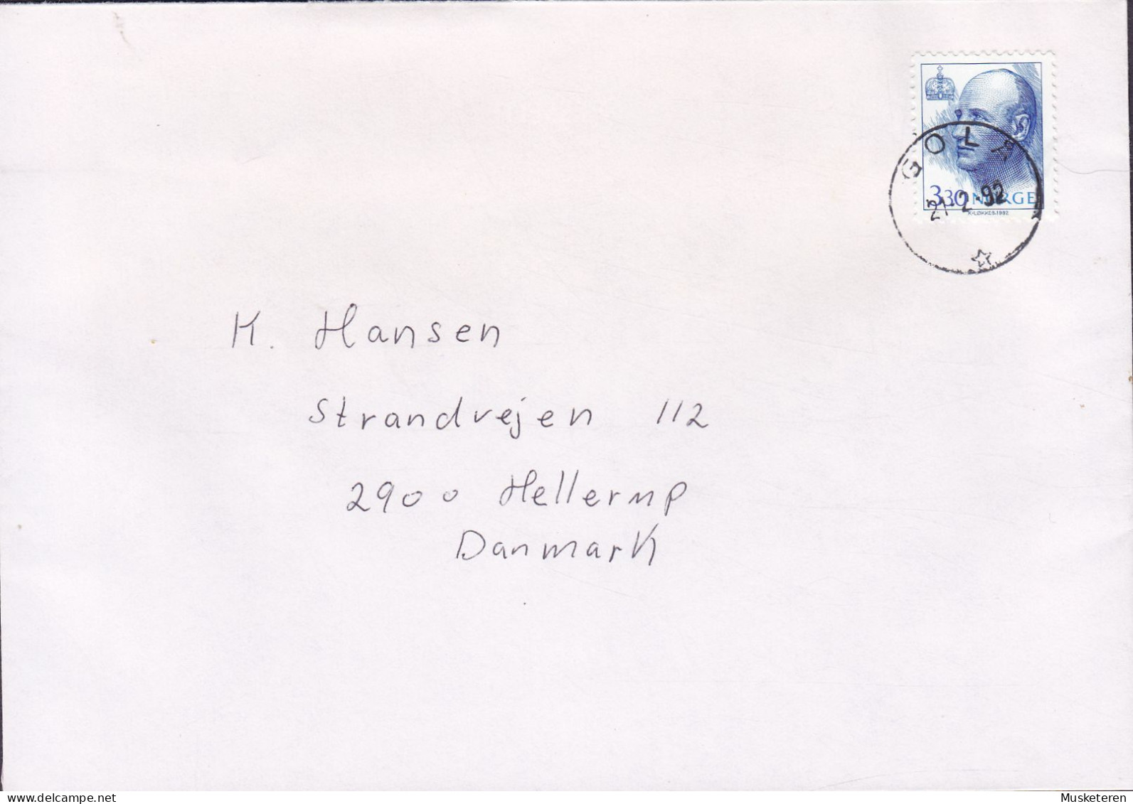 Norway GOLÅ 1992 Cover Brief Lettre HELLERUP Denmark 3.30 Kr King Harald Stamp - Brieven En Documenten