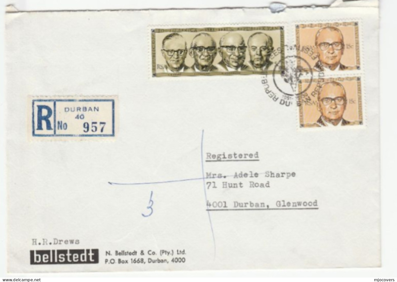 1981 Reg REPUBLIC FESTIVAL EVENT Bellstedt Co Durban SOUTH AFRICA Cover Stamps - Storia Postale