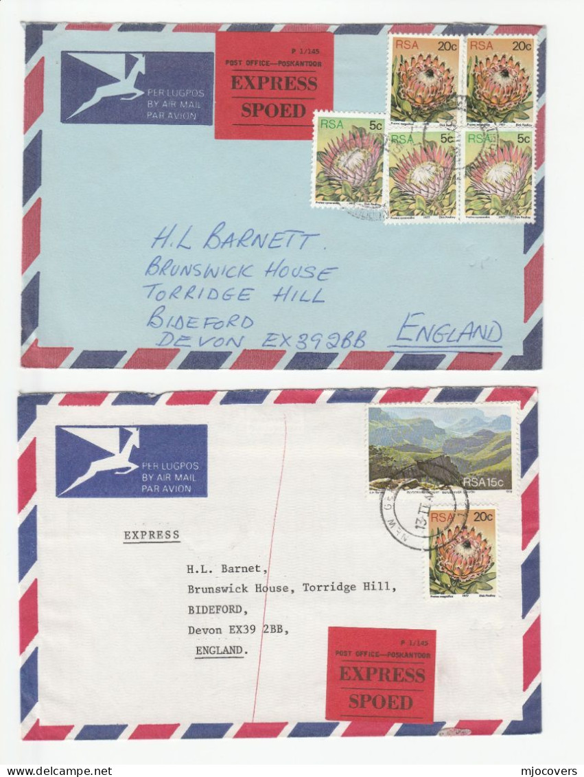 1979 - 1981 SOUTH AFRICA  EXPRESS  Air Mail COVERS  To GB  Cover FLOWER Stamps Express Label Cover - Lettres & Documents