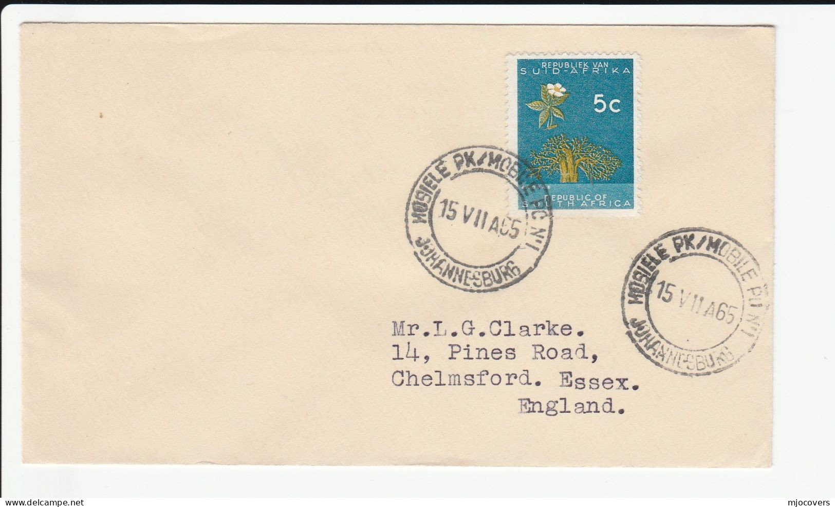 1965 MOBILE POST OFFICE Cover PK No 1 Johannesburg South Africa Stamps - Cartas & Documentos