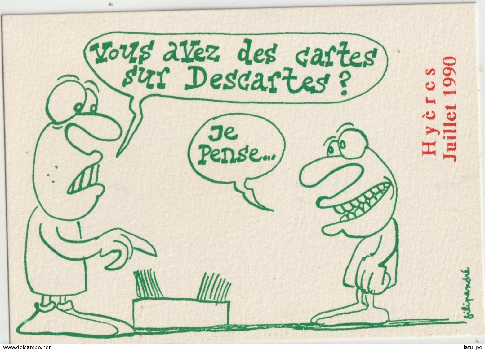 Dessins De Filipandré  HYERES En Juillet 1990  PIRATE  ( Vous Avez Des Cartes Sur DESCARTES ?  Je Pense - Marquer