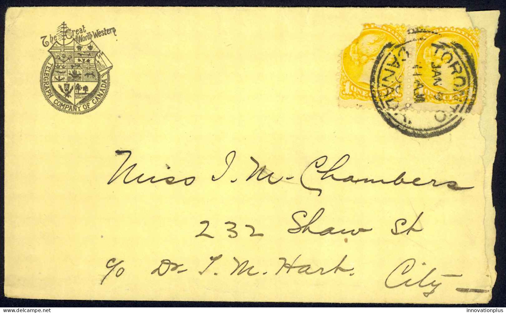 Canada Sc# 35X2 On Cover (d) (Toronto>Toronto) 1895 1.9 Small Queen - Brieven En Documenten