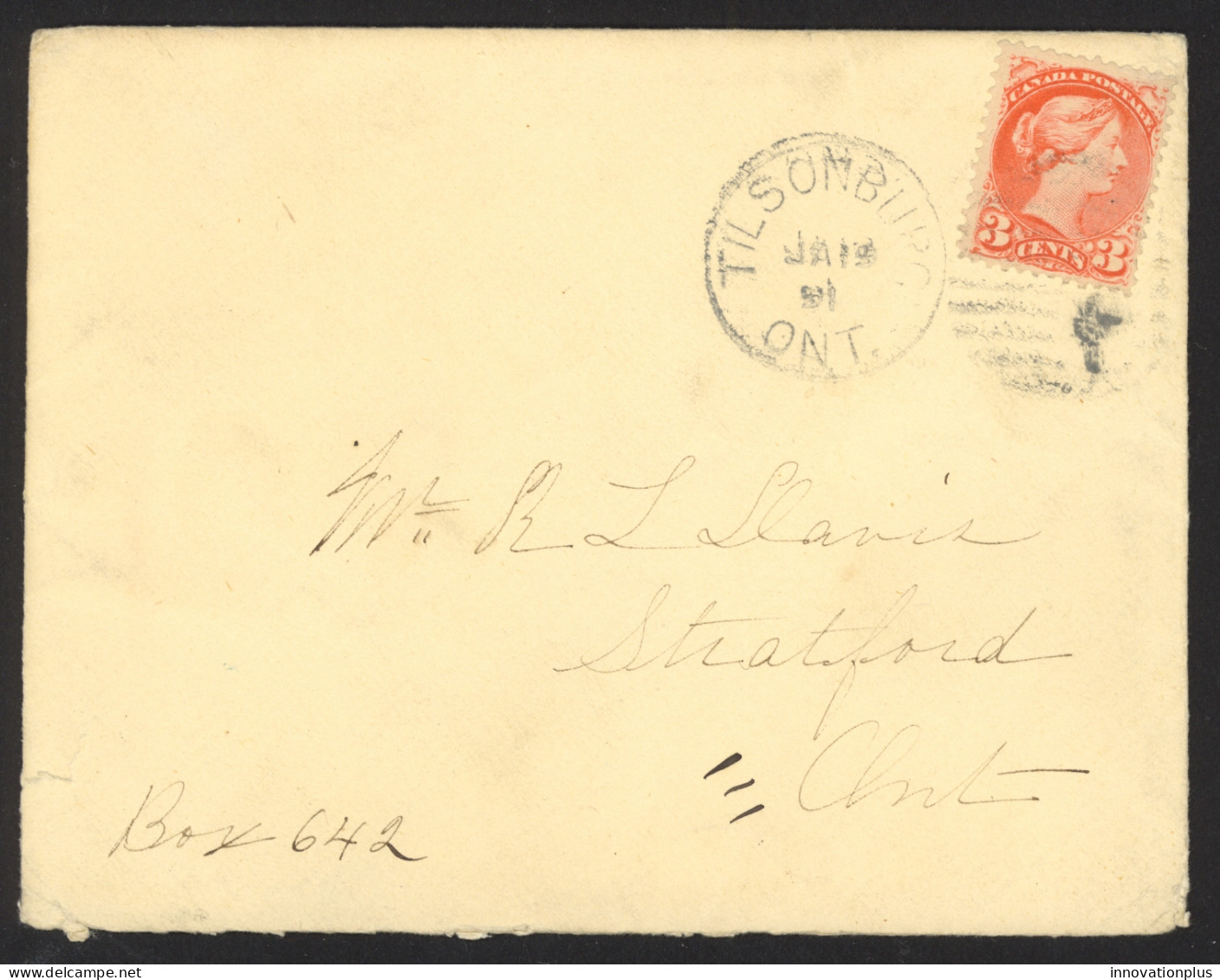 Canada Sc# 41 On Cover (a) Tilsonburg, ON>Stratford, ON 1891 1.18 Small Queen - Covers & Documents
