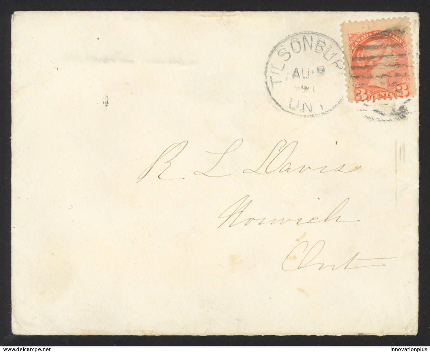 Canada Sc# 41 On Cover (d) Tilsonburg, ON>Norwich, ON 1891 8.18 Small Queen - Cartas & Documentos