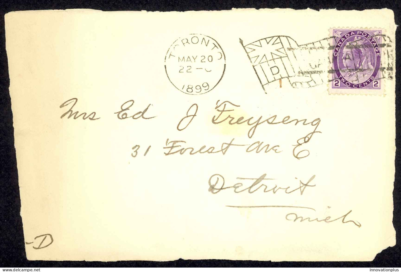 Canada Sc# 76 On Cover (b) Bickerdike Cancel (Toronto>Detroit) 1899 5.20 2c Qvic - Lettres & Documents